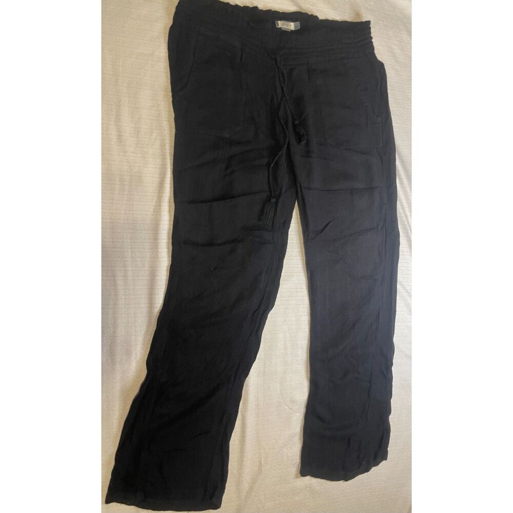 Roxy Oceanside Linen-Blend Pants in True Black.